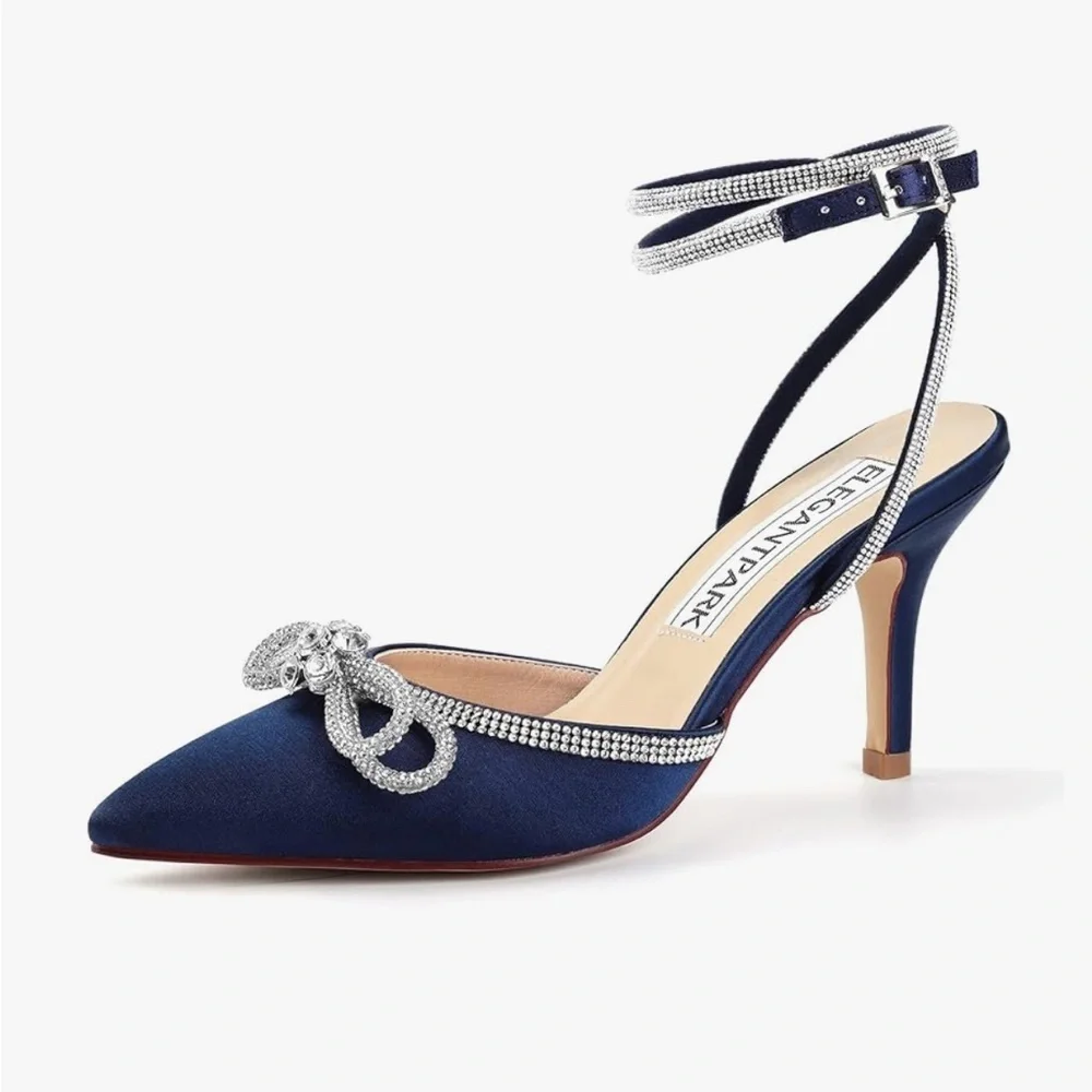 Blue and Silver Stiletto Heels with Rhinestone Embellishments